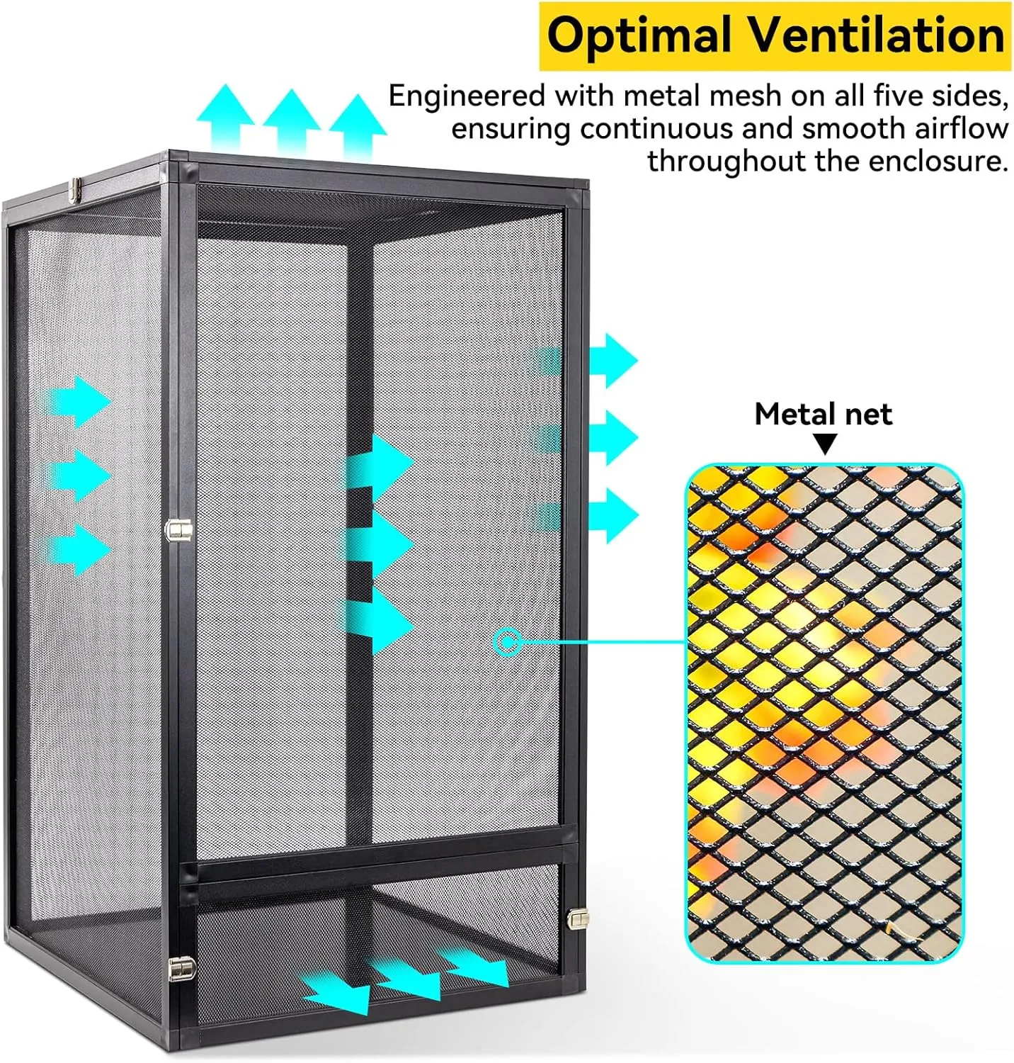 13 Gallon 360 Panoramic Foldable Reptile Terrarium Kit: Crested Gecko Tank and Reptile Cage for Superior Ventilation, Easy Feeding, Sturdiness, and Simple Assembly (Black, 18"x13"x13")