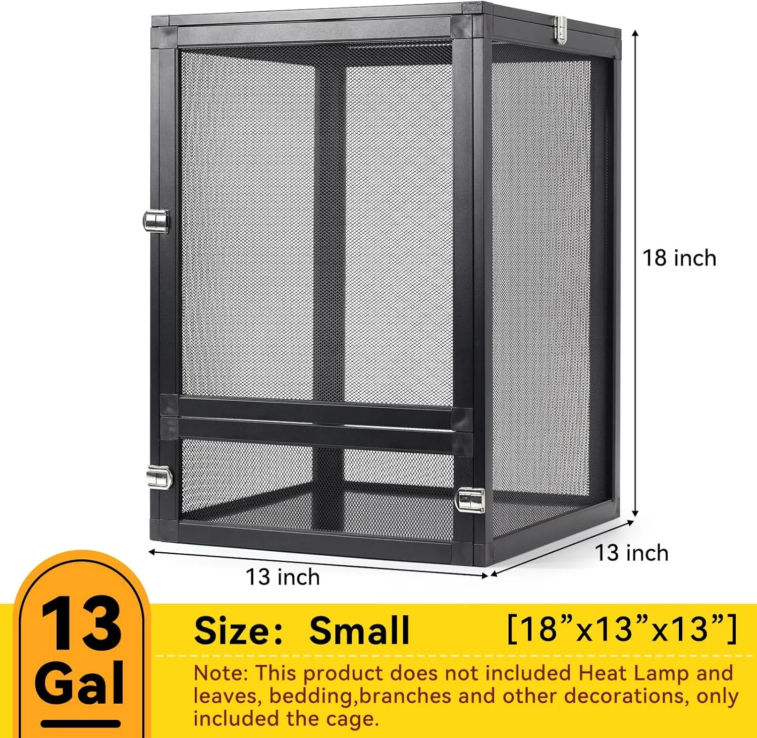 13 Gallon 360 Panoramic Foldable Reptile Terrarium Kit: Crested Gecko Tank and Reptile Cage for Superior Ventilation, Easy Feeding, Sturdiness, and Simple Assembly (Black, 18"x13"x13")
