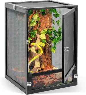 13 Gallon 360 Panoramic Foldable Reptile Terrarium Kit: Crested Gecko Tank and Reptile Cage for Superior Ventilation, Easy Feeding, Sturdiness, and Simple Assembly (Black, 18"x13"x13")