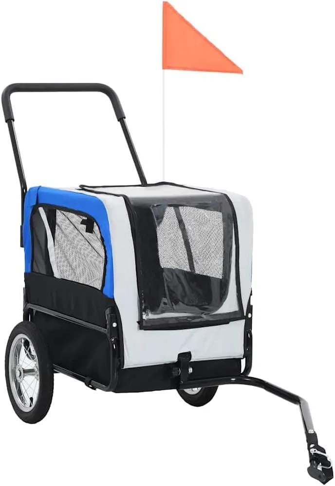 2-in-1 Pet Bike Trailer & Jogging Stroller with Swivel Front Wheel, Gray and Blue