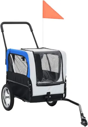 2-in-1 Pet Bike Trailer & Jogging Stroller with Swivel Front Wheel, Gray and Blue
