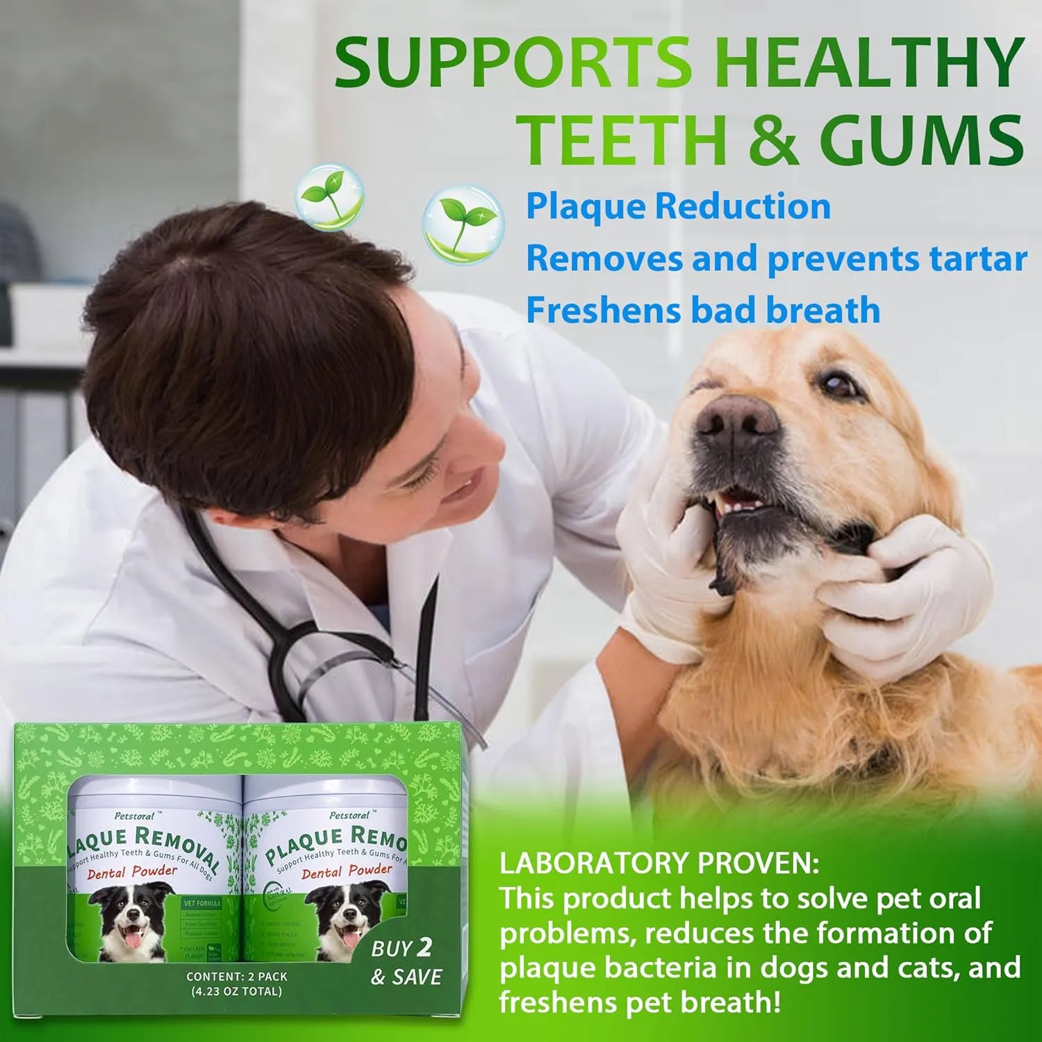 2-Pack Plaque Removal Natural Dental Powder, Dog Dental Care and Bad Breath Treatment, Dog Teeth Cleaning Powder for Healthy Teeth & Gums for All Dogs
