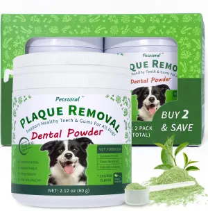 2-Pack Plaque Removal Natural Dental Powder, Dog Dental Care and Bad Breath Treatment, Dog Teeth Cleaning Powder for Healthy Teeth & Gums for All Dogs