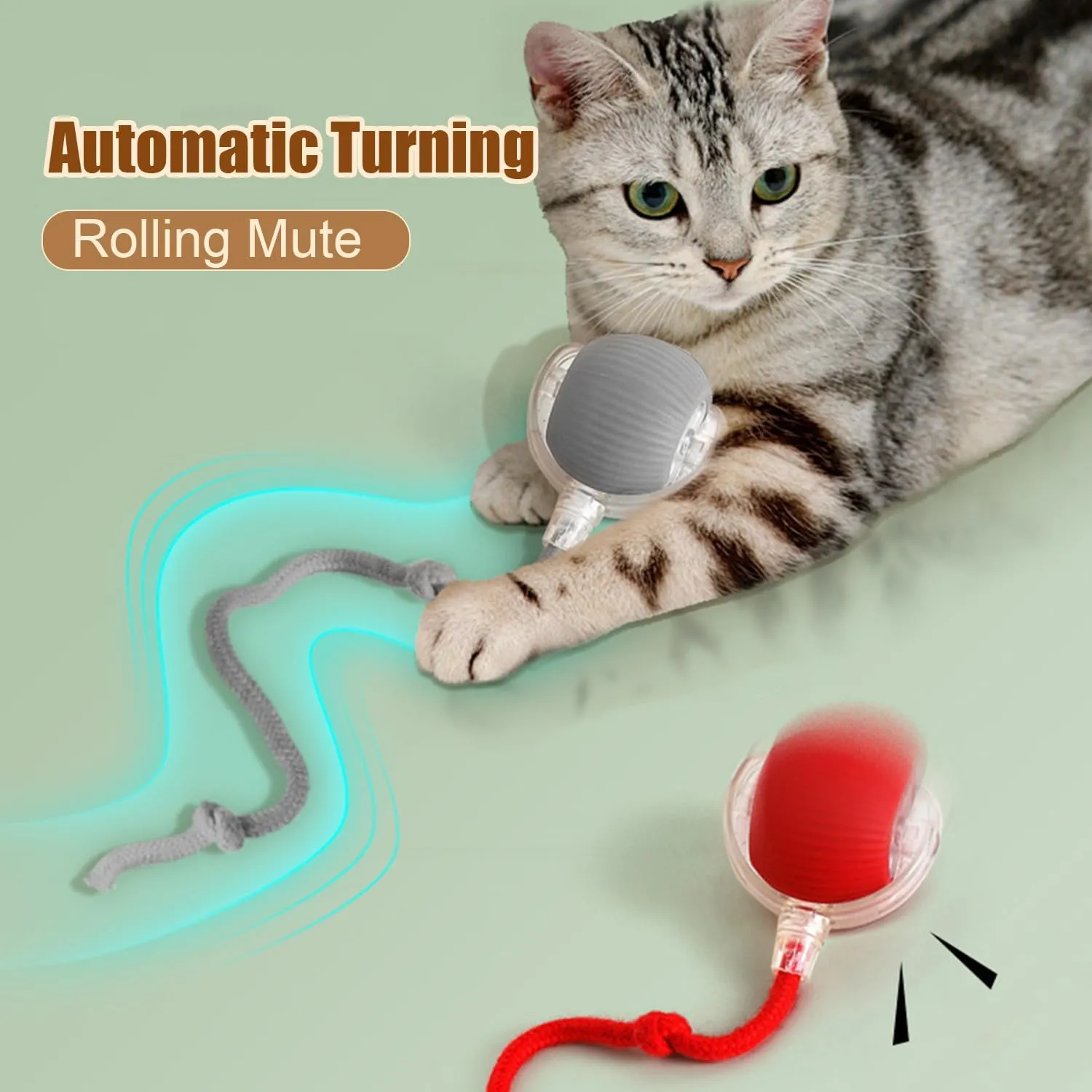 2PC Interactive Cat Toys,360  Fully Automatic Dogs & Cats Smart Rolling Ball,Durable and Rechargeable(Green Red)