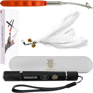 3-in-1 Pet Interactive Toys for Cats  Engaging Cat Toy Bundle with Rechargeable Pointer, Feather Retractable Wand Toy with Natural Feathers (Red)