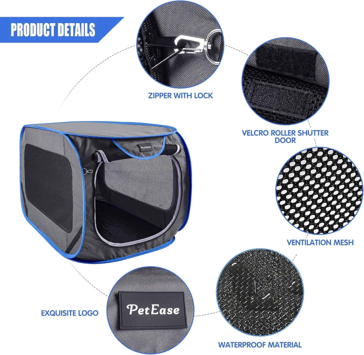 38inches Large Pop Up Kennel,Collapsible Travel Pet Crate, Indoor and Outdoor Portable Dog Enclosure, Portable Pet Car Seat Kennel (Gray)