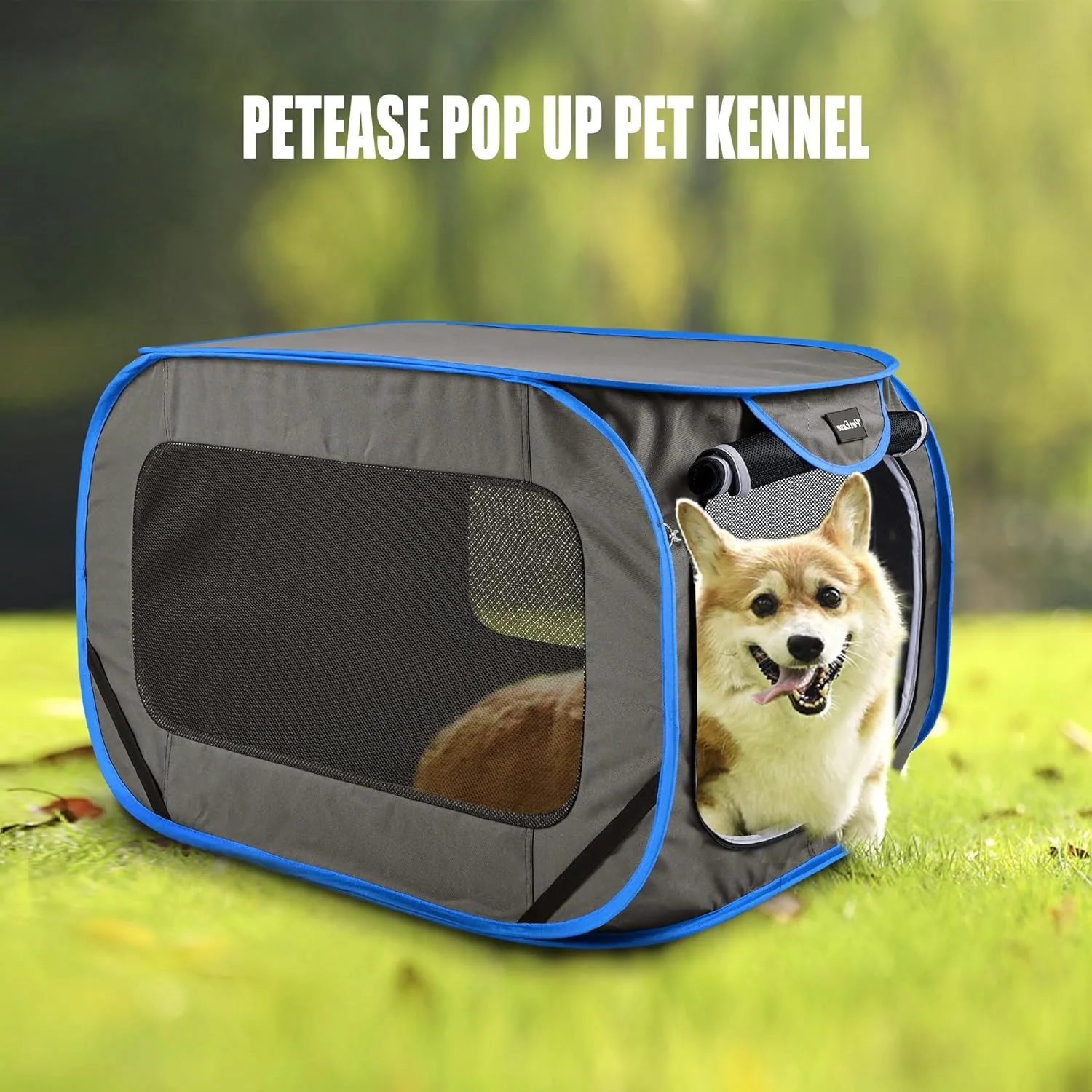 38inches Large Pop Up Kennel,Collapsible Travel Pet Crate, Indoor and Outdoor Portable Dog Enclosure, Portable Pet Car Seat Kennel (Gray)