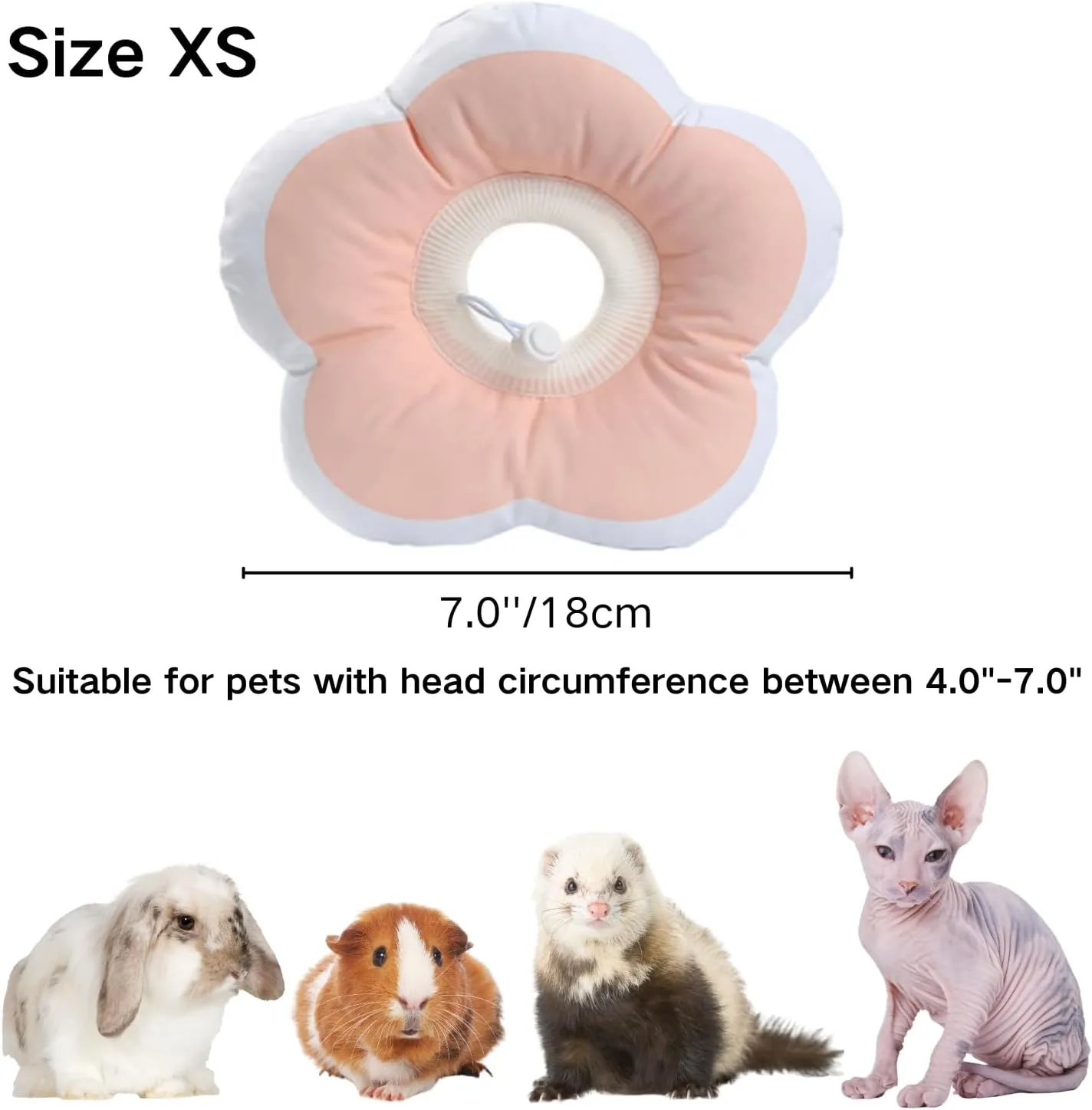 Adjustable Rabbit Protection Cone - Soft Waterproof Recovery Collar for Bunny Chinchilla Guinea Pig Kitten After Surgery Wound Healing Elizabeth Neck Cone E-Collar for Small Pets (Pink, XS)
