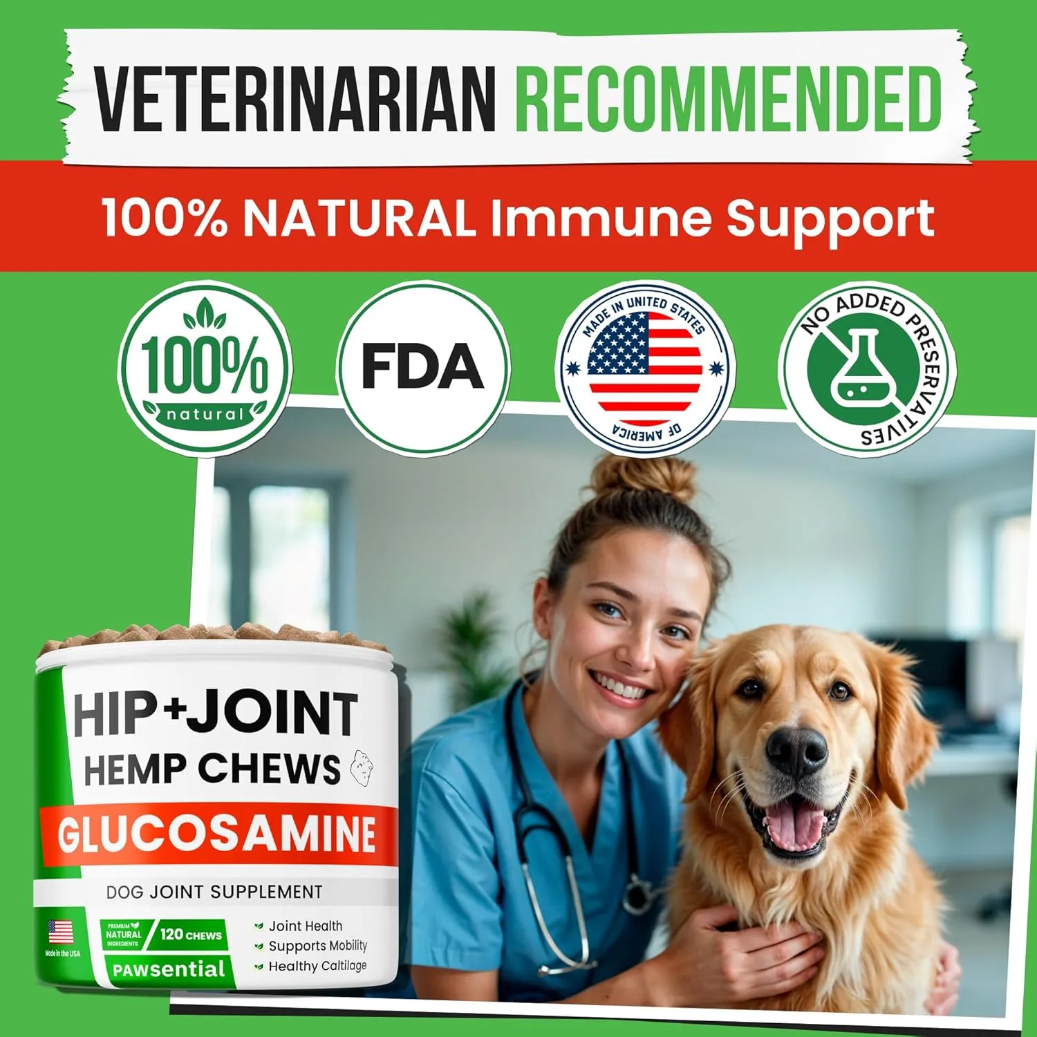 Advanced Hemp Hip & Joint Supplement for Dogs - Glucosamine for Dogs - Dog Joint Pain Relief Treats - Chondroitin Turmeric MSM Hemp Oil - Hemp Treats for Joint Health - Senior Mobility Support Chew