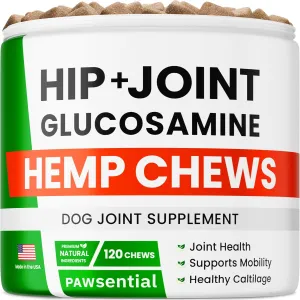 Advanced Hemp Hip & Joint Supplement for Dogs - Glucosamine for Dogs - Dog Joint Pain Relief Treats - Chondroitin Turmeric MSM Hemp Oil - Hemp Treats for Joint Health - Senior Mobility Support Chew