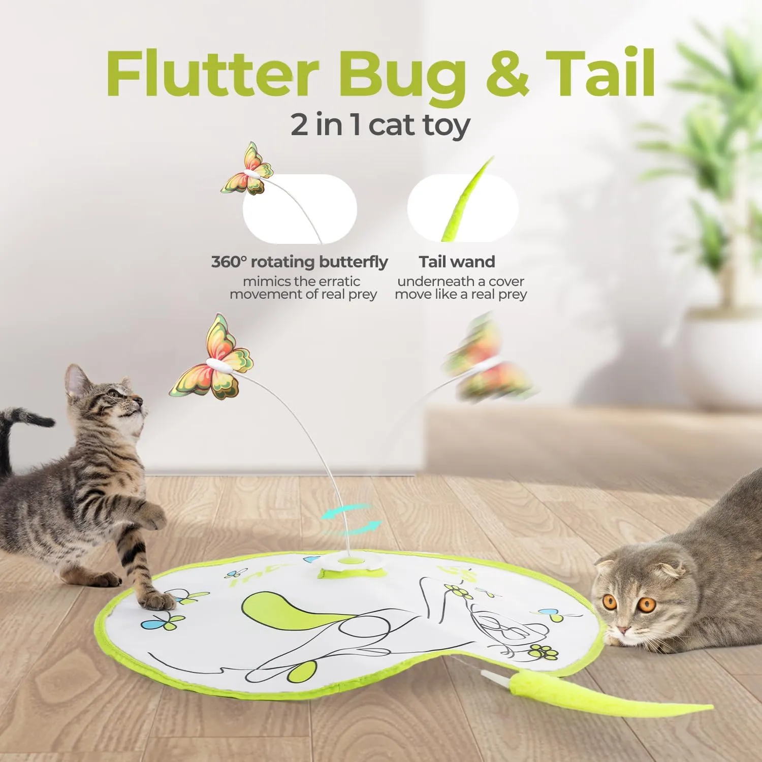 ALL FOR PAWS Interactive Cat Toy,3 in 1 Hide and Seek Cat Wand Toy, Fluttering Butterfly Cat Toy, Cat Toys Interactive for Indoor Cats, Kitten Supplies