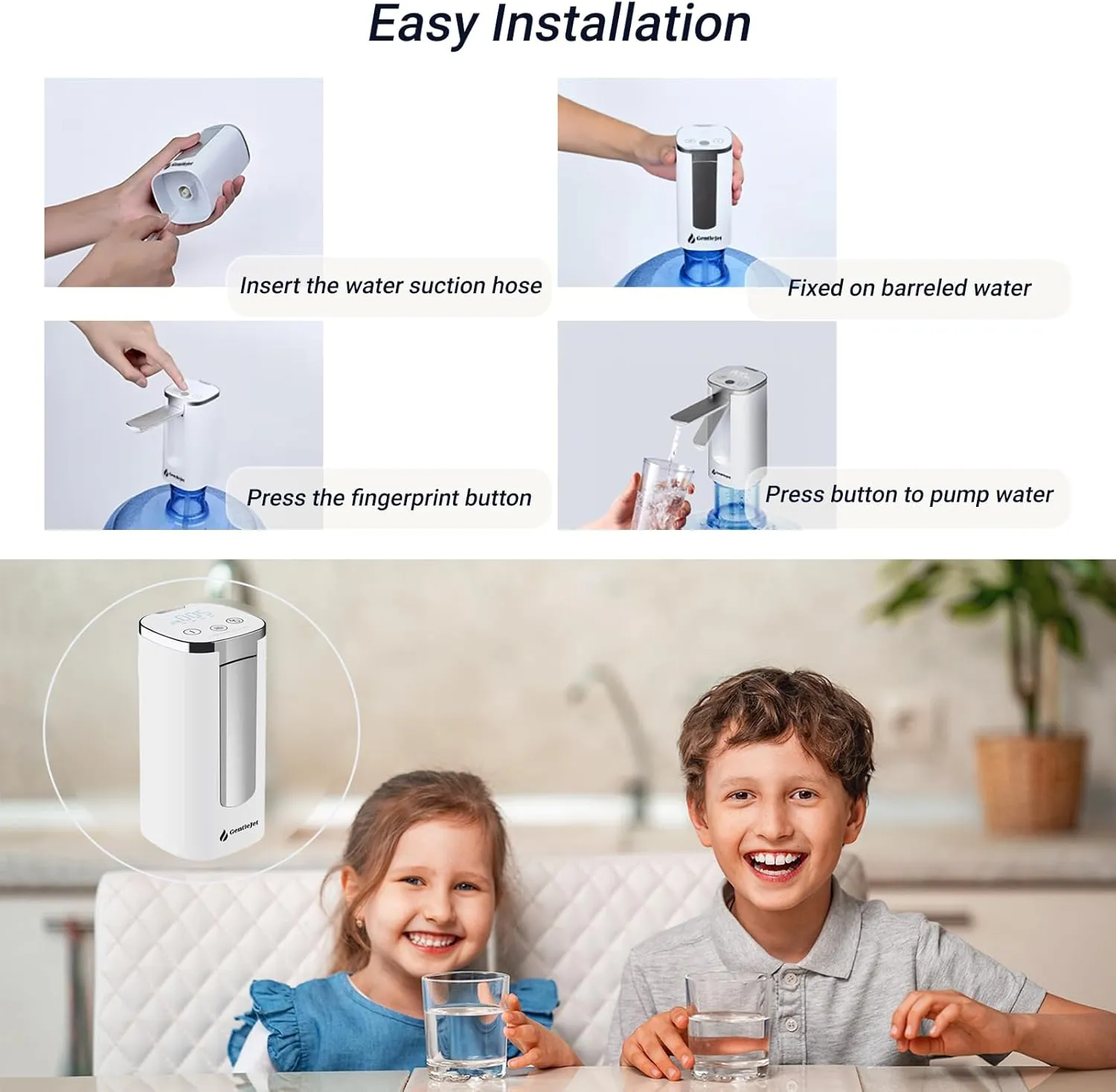 Automatic Water Dispenser Pump for 5 Gallon Bottle - Digital Display, Type-C USB Charging, Portable Electric Water Pump, Foldable Spout, Quantitative & Continuous Dispensing (Black - Silver)