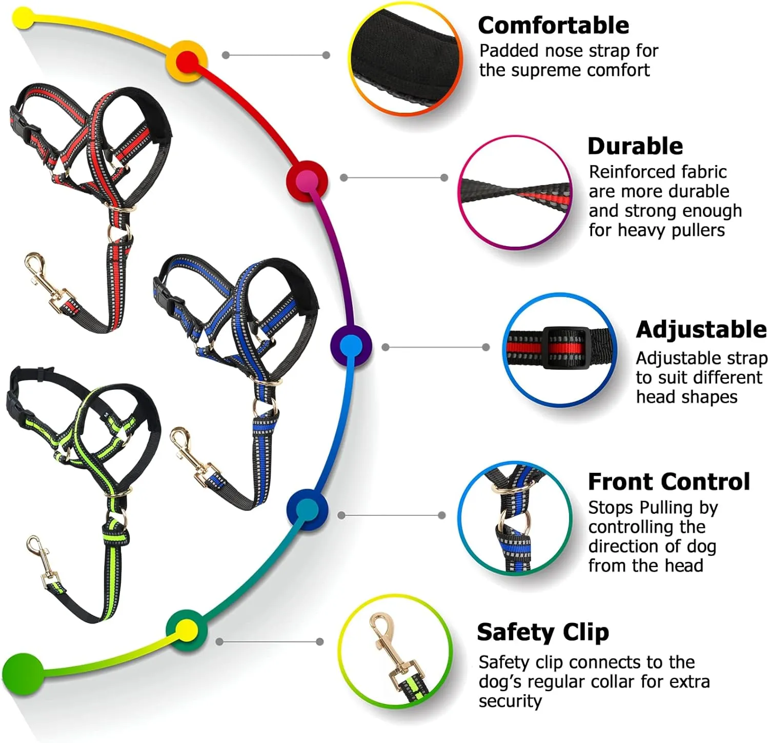 BARKLESS Muzzle Leash for Heavy Pullers, No Pull Stylish Head Halter for Small and Medium Aggressive Dogs, Gentle Dog Face Harness Stops Pet Pulling and Choking on Walks, Adjustable Head Collar