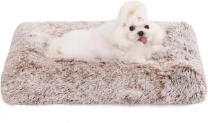 Bedfolks Waterproof Crate Bed, Plush Dog & Cat Bed with Removable Washable Cover, Faux Fur Kennel Pad, 23"x18", Brown