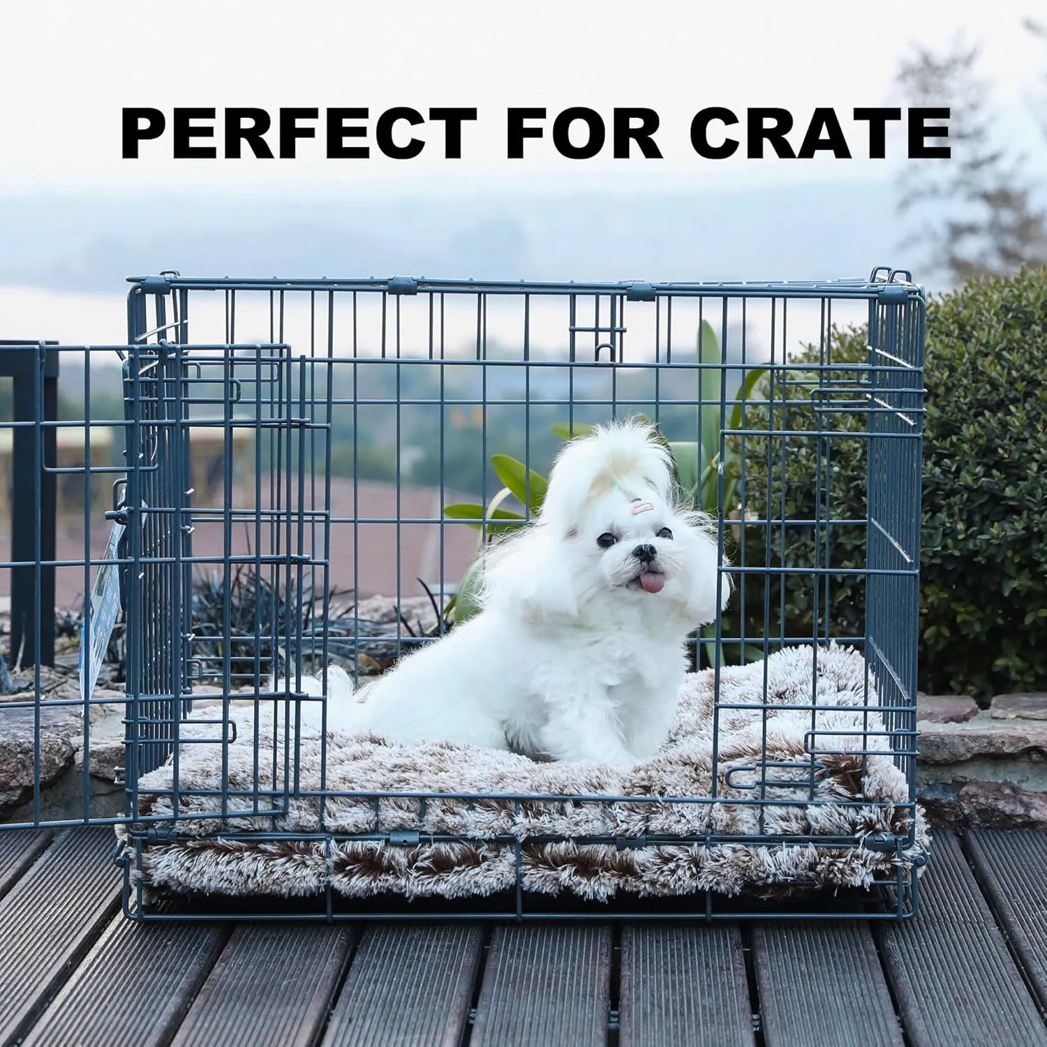 Bedfolks Waterproof Crate Bed, Plush Dog & Cat Bed with Removable Washable Cover, Faux Fur Kennel Pad, 23"x18", Brown
