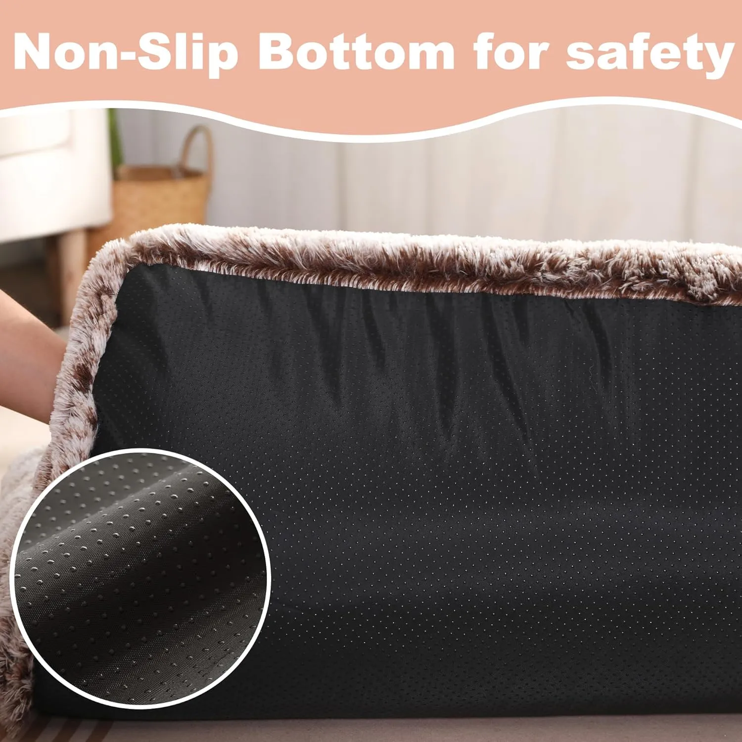Bedfolks Waterproof Crate Bed, Plush Dog & Cat Bed with Removable Washable Cover, Faux Fur Kennel Pad, 23"x18", Brown