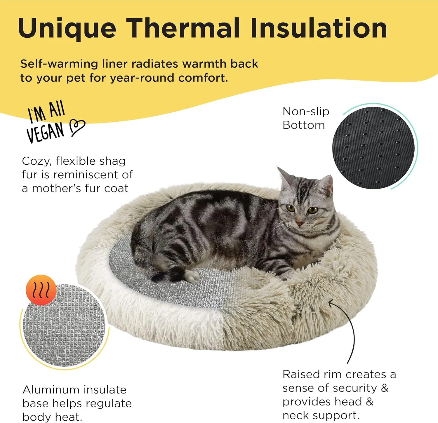 Best Friends by Sheri Calming Oval Cat Bed Pad, Shag, Grey Faux Fur, 21" x 19"
