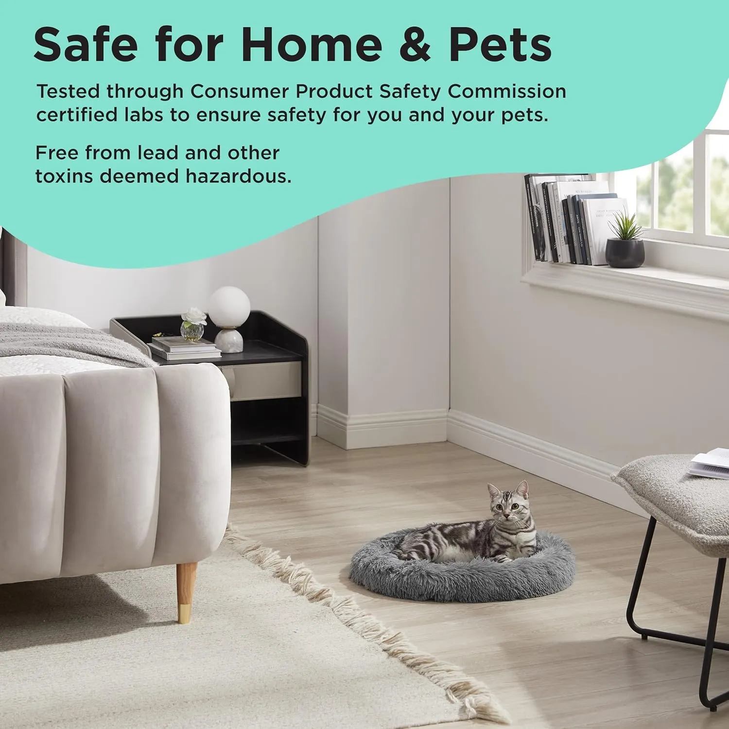 Best Friends by Sheri Calming Oval Cat Bed Pad, Shag, Grey Faux Fur, 21" x 19"