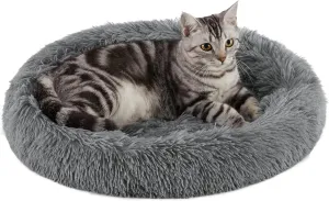 Best Friends by Sheri Calming Oval Cat Bed Pad, Shag, Grey Faux Fur, 21" x 19"