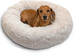 Best Friends by Sheri Original Calming Donut Dog and Cat Bed, Lux Faux Fur, Oyster, Small (23x23) - Helps Provide Anxiety Relief for Pets