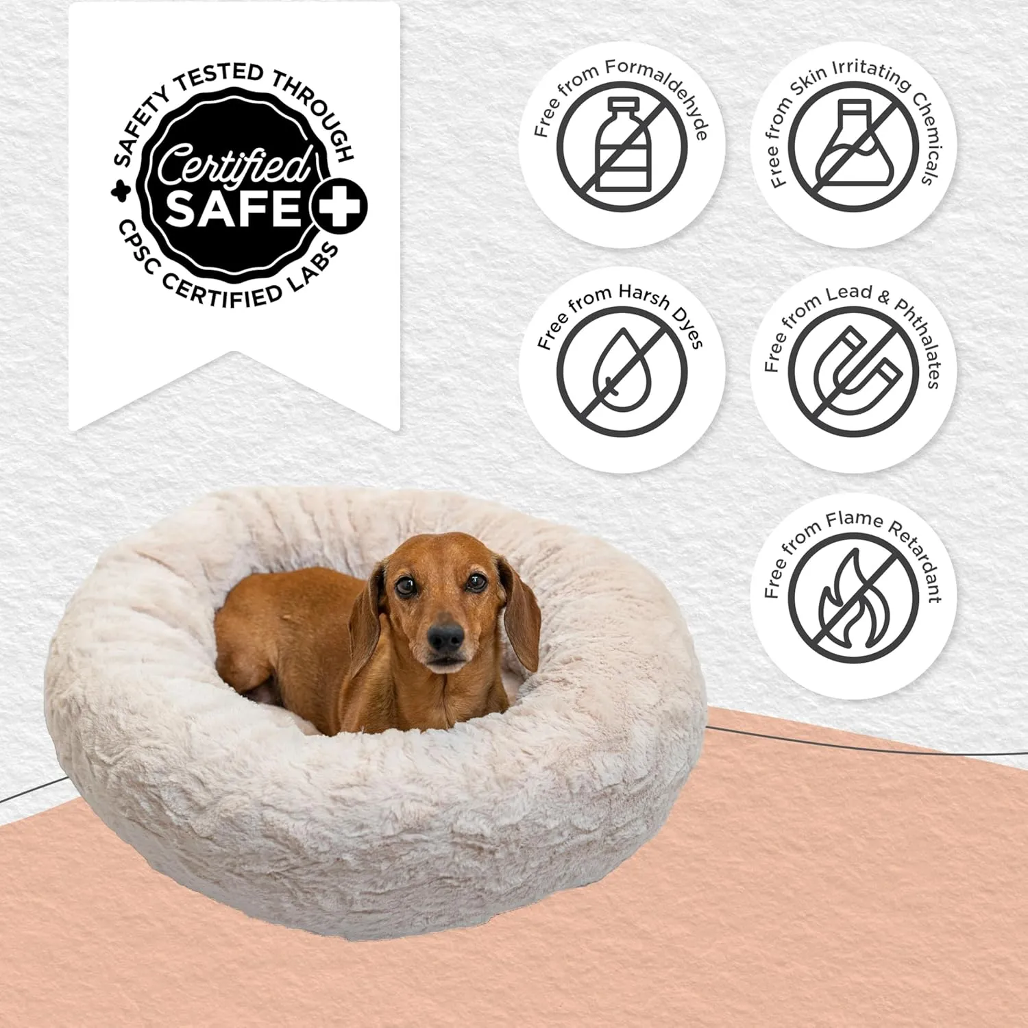 Best Friends by Sheri Original Calming Donut Dog and Cat Bed, Lux Faux Fur, Oyster, Small (23x23) - Helps Provide Anxiety Relief for Pets