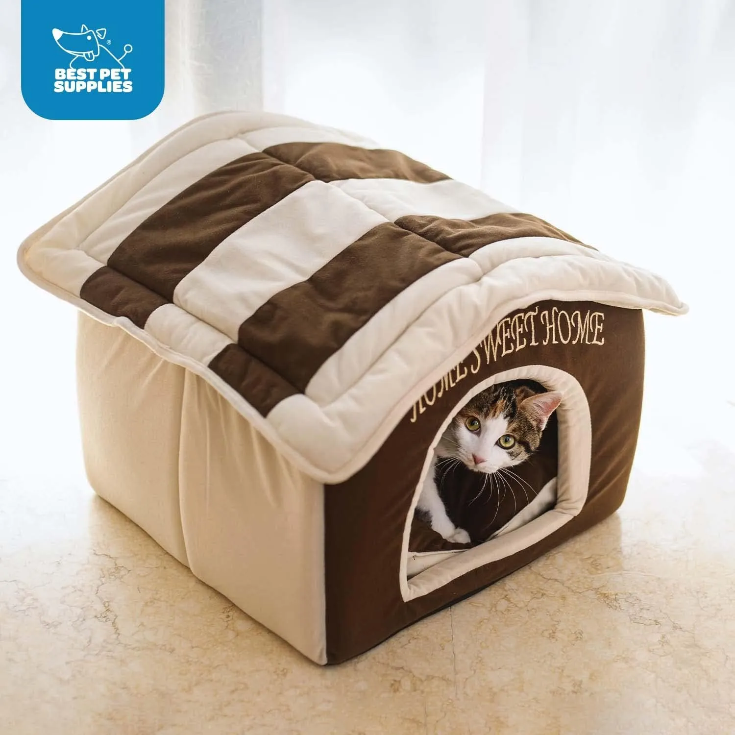 Best Pet Supplies Portable Indoor Pet House  Perfect for Cats & Small Dogs, Easy To Assemble  Cream