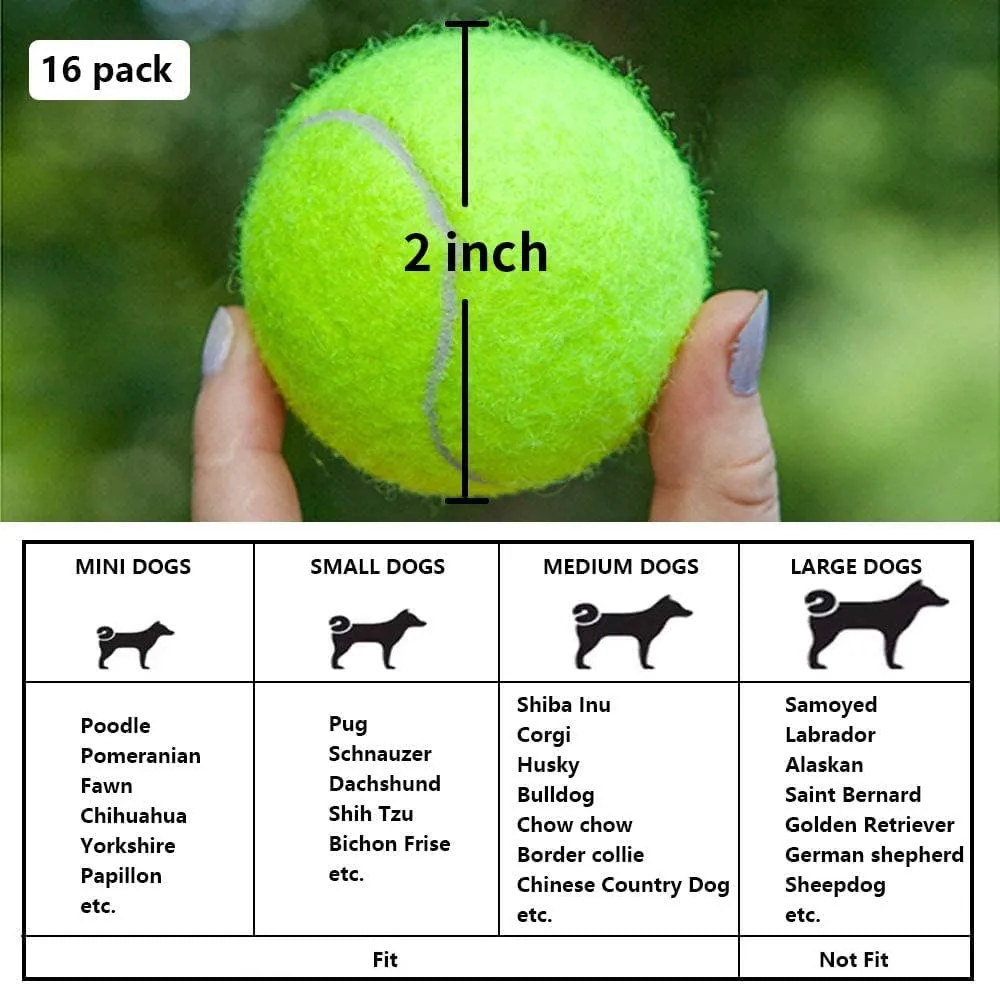 BESTHLS Dog Tennis Ball 2 inch Pet Toy Rubber Balls for Pet Puppy Tiny Small Dogs Fetching Exercise & Training (16 Pack)