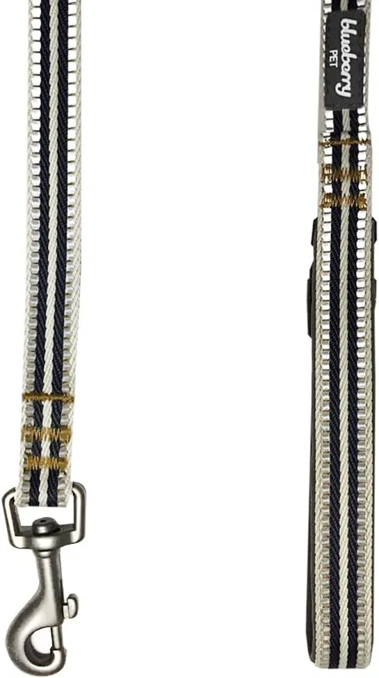 Blueberry Pet 3M Reflective Dog Leash with Soft & Comfortable Handle - Multi-Colored Stripe Olive & Blue-Gray - Size Small
