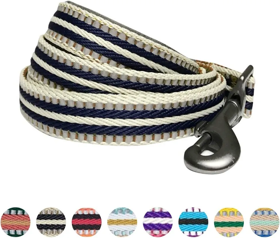 Blueberry Pet 3M Reflective Dog Leash with Soft & Comfortable Handle - Multi-Colored Stripe Olive & Blue-Gray - Size Small