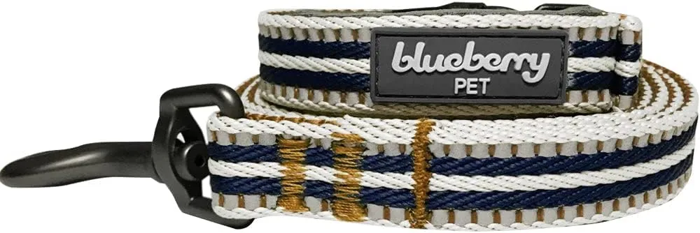 Blueberry Pet 3M Reflective Dog Leash with Soft & Comfortable Handle - Multi-Colored Stripe Olive & Blue-Gray - Size Small