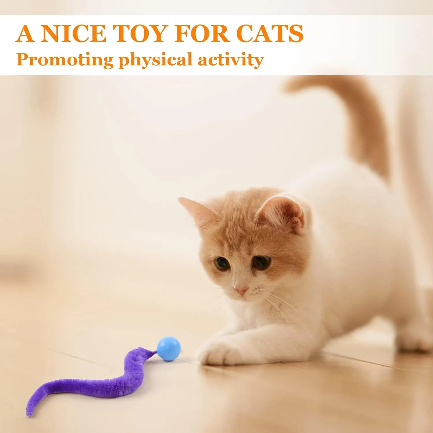 Bouncy Ball with Tail Cat Toys,5 Packs Magic Worm with Ball Toy for Cats,Fuzzy Worm Bouncy Balls Cat Toy