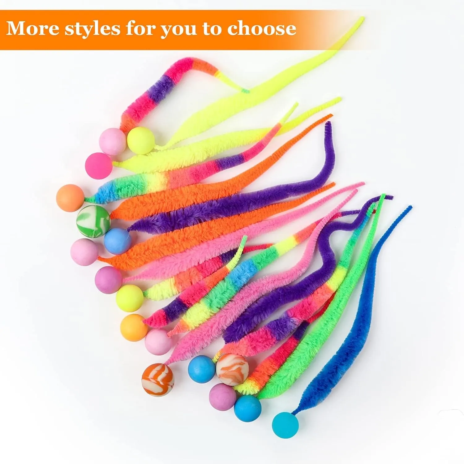 Bouncy Ball with Tail Cat Toys,5 Packs Magic Worm with Ball Toy for Cats,Fuzzy Worm Bouncy Balls Cat Toy