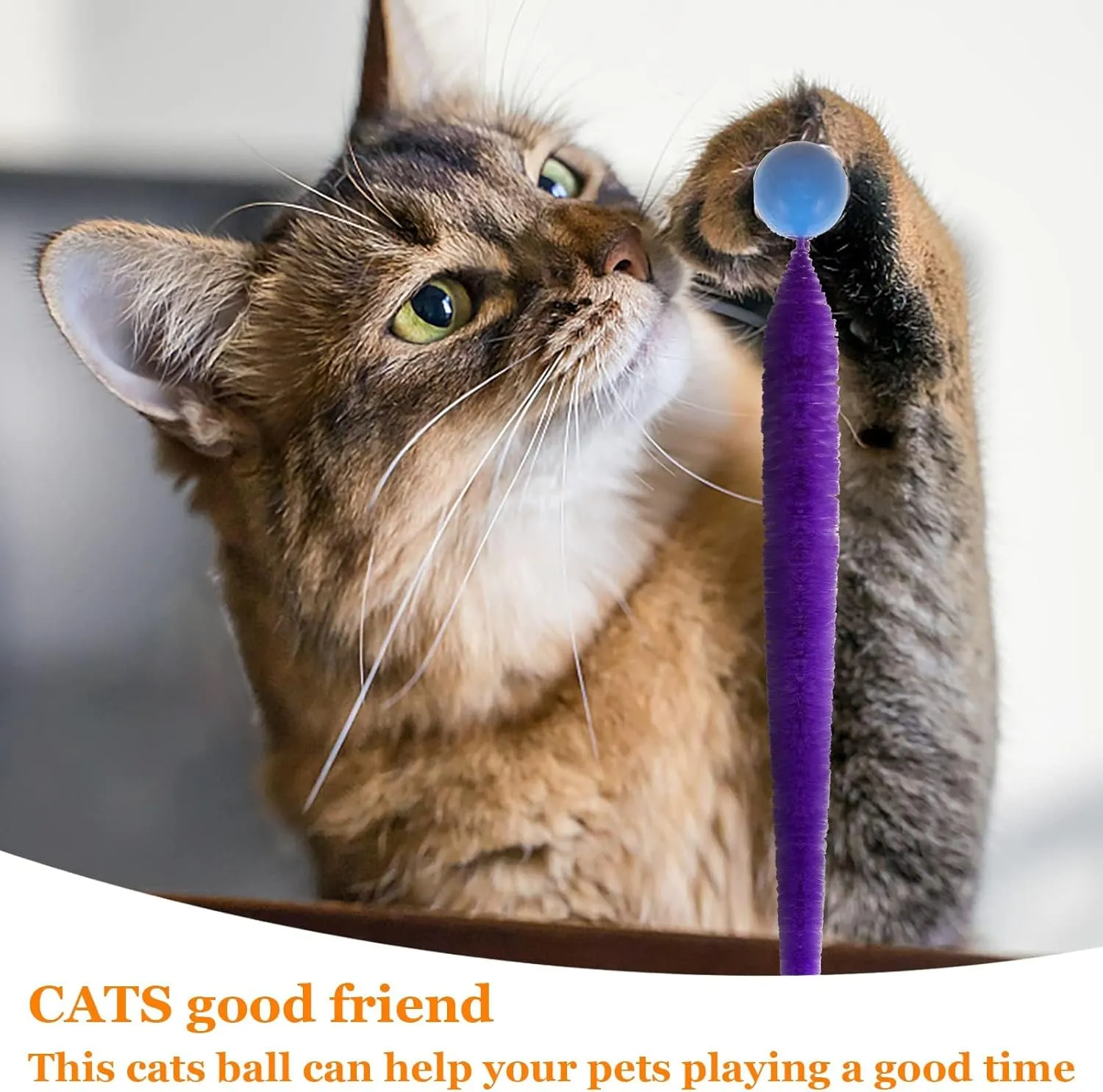 Bouncy Ball with Tail Cat Toys,5 Packs Magic Worm with Ball Toy for Cats,Fuzzy Worm Bouncy Balls Cat Toy