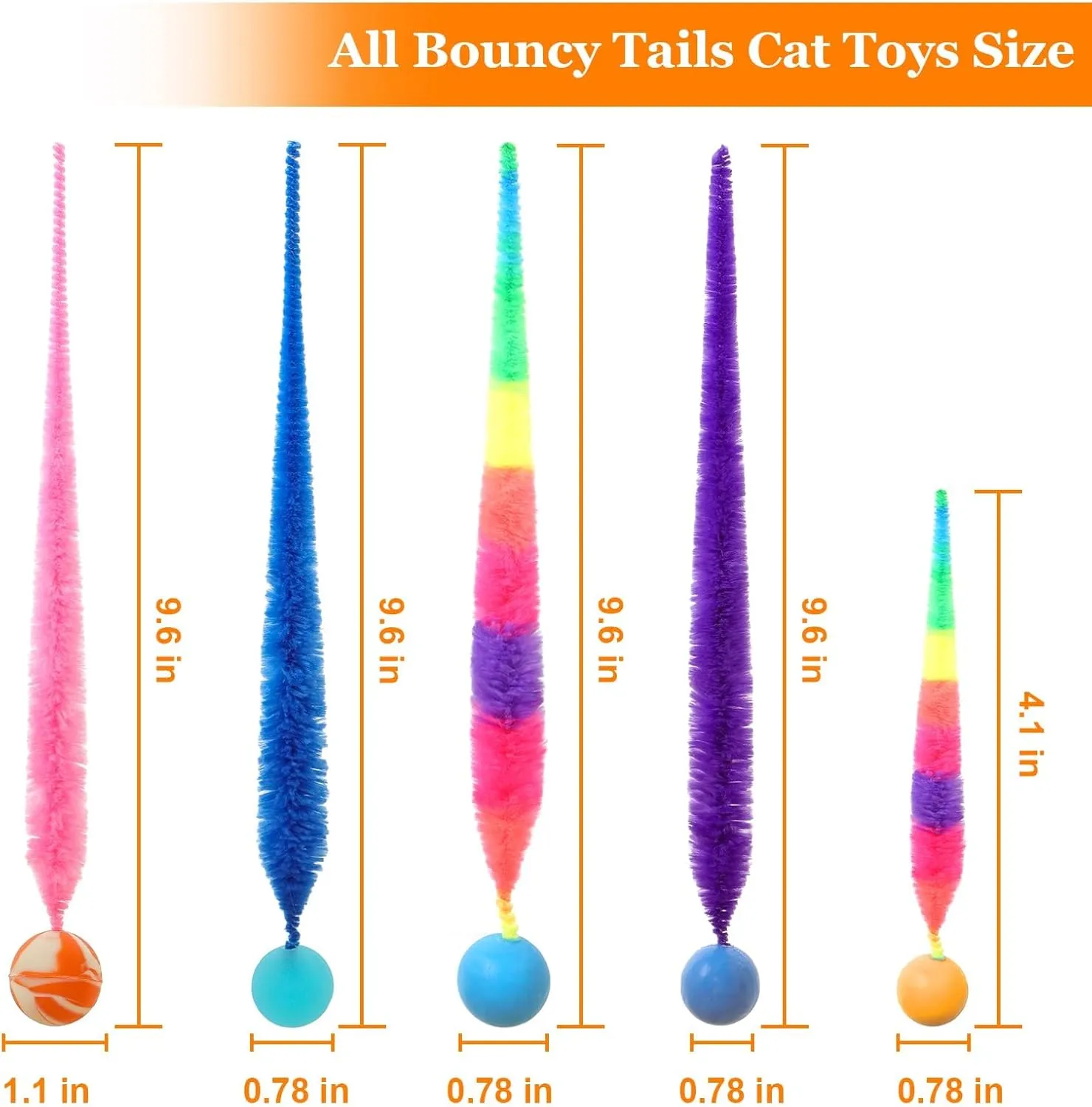 Bouncy Ball with Tail Cat Toys,5 Packs Magic Worm with Ball Toy for Cats,Fuzzy Worm Bouncy Balls Cat Toy