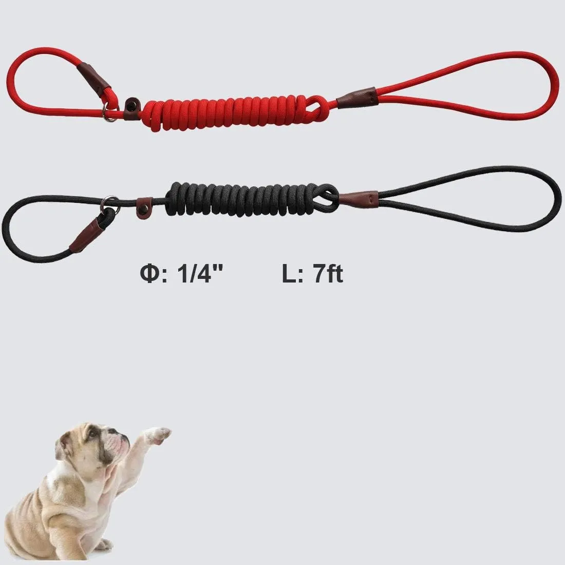 BTINESFUL 7ft Slip Lead Dog Leash, Strong Nylon Rope Leash, 1/4" Dog Training Lead for Small Medium Dogs, 14  Colors (1/4" * 7 FT, Black)