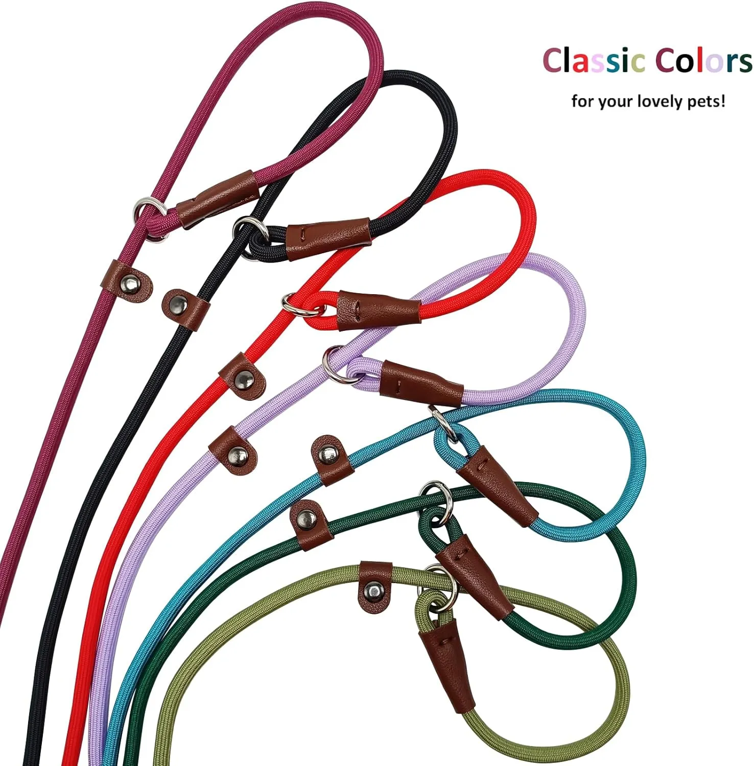 BTINESFUL 7ft Slip Lead Dog Leash, Strong Nylon Rope Leash, 1/4" Dog Training Lead for Small Medium Dogs, 14  Colors (1/4" * 7 FT, Black)