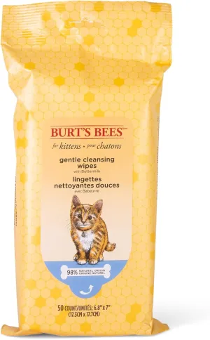 Burt's Bees for Pets Kitten Wipes with Buttermilk, 98% Natural Origin Formulas, Cat Wipes, Cat Grooming Supplies, Cat Cleaning Wipes, Waterless Cat Grooming, 50ct