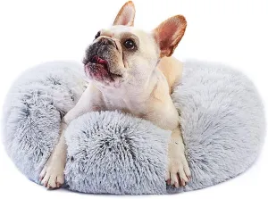 Calming Dog Bed for Small Dogs Round Fluffy Self Warming Pet BedGray Donut Cuddler pet Bed for PuppiesXS Dog Bed Washable.