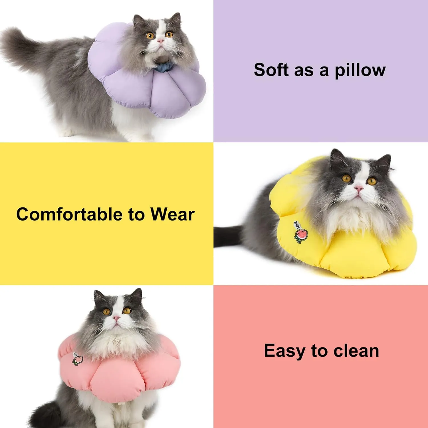 Cat Cone Collar,Cute Waterproof Cat Recovery Collar,Anti-Bite Lick Wound Healing Safety Elizabethan e Collar for Cats,Purple Flower All-Season Style