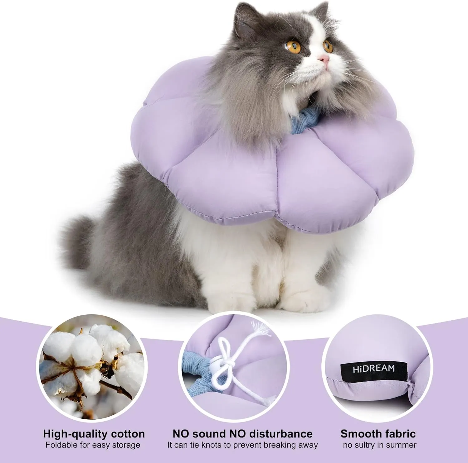 Cat Cone Collar,Cute Waterproof Cat Recovery Collar,Anti-Bite Lick Wound Healing Safety Elizabethan e Collar for Cats,Purple Flower All-Season Style