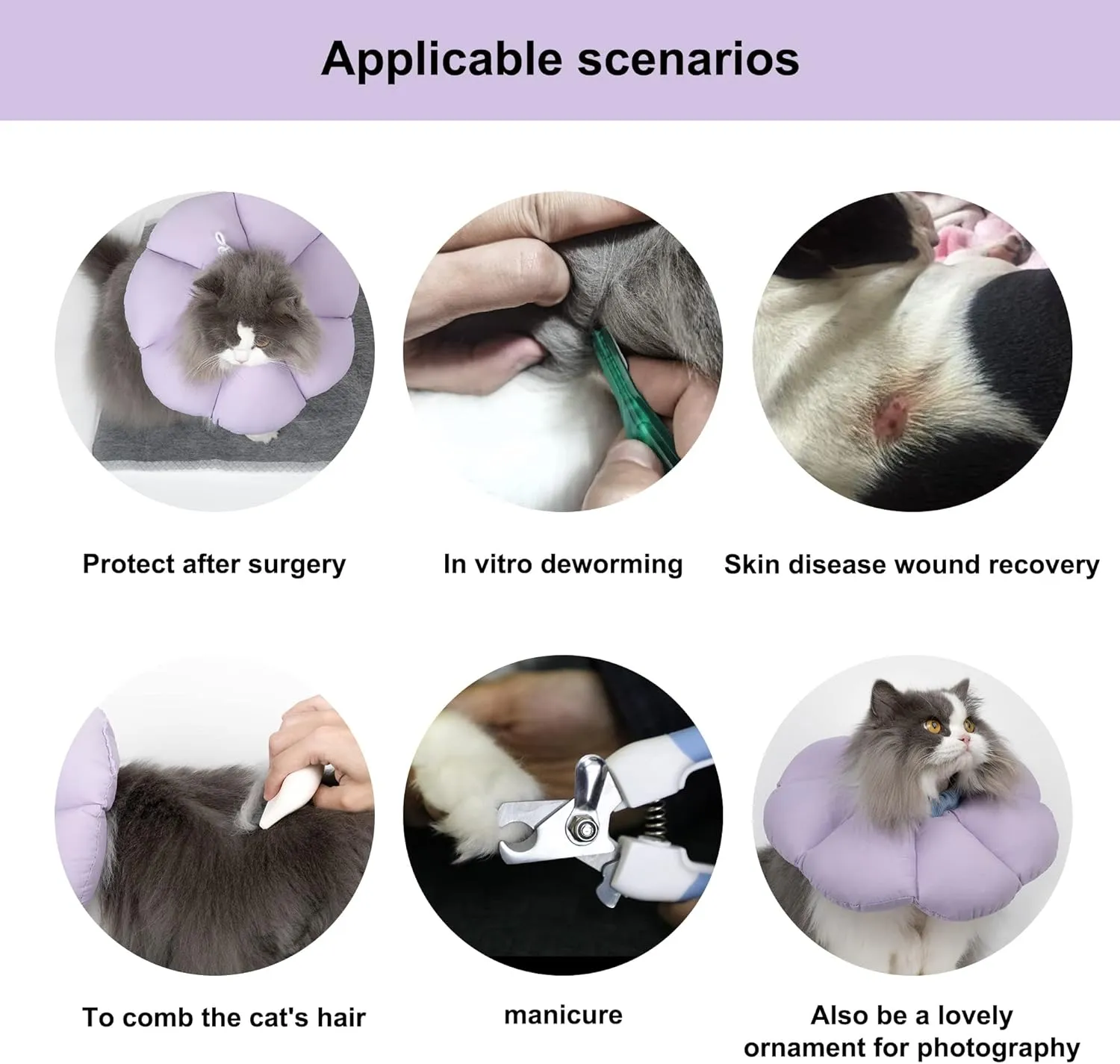 Cat Cone Collar,Cute Waterproof Cat Recovery Collar,Anti-Bite Lick Wound Healing Safety Elizabethan e Collar for Cats,Purple Flower All-Season Style