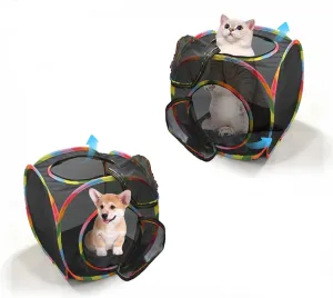 Cat Cube Tent, Rolling Cat Cube, Mesh Cube for Cats, Folding Pop Open Pet Animal Playpen, Pet Play Cubic Outdoor,Ventilated Pet Playhouse for Puppy Kitten Bunny (Black)