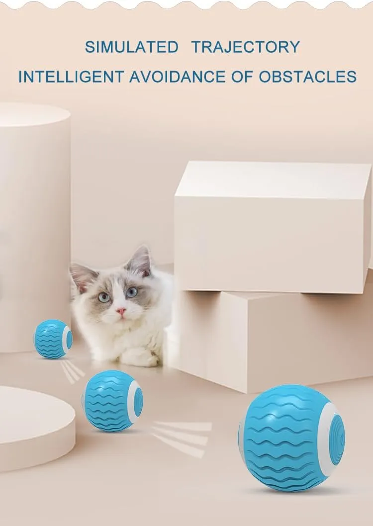 Cat Toys Interactive Spinning Ball, for Cats and Kittens. Great Exercise, with Flashing LED Lights, and its Rechargeable. Blue