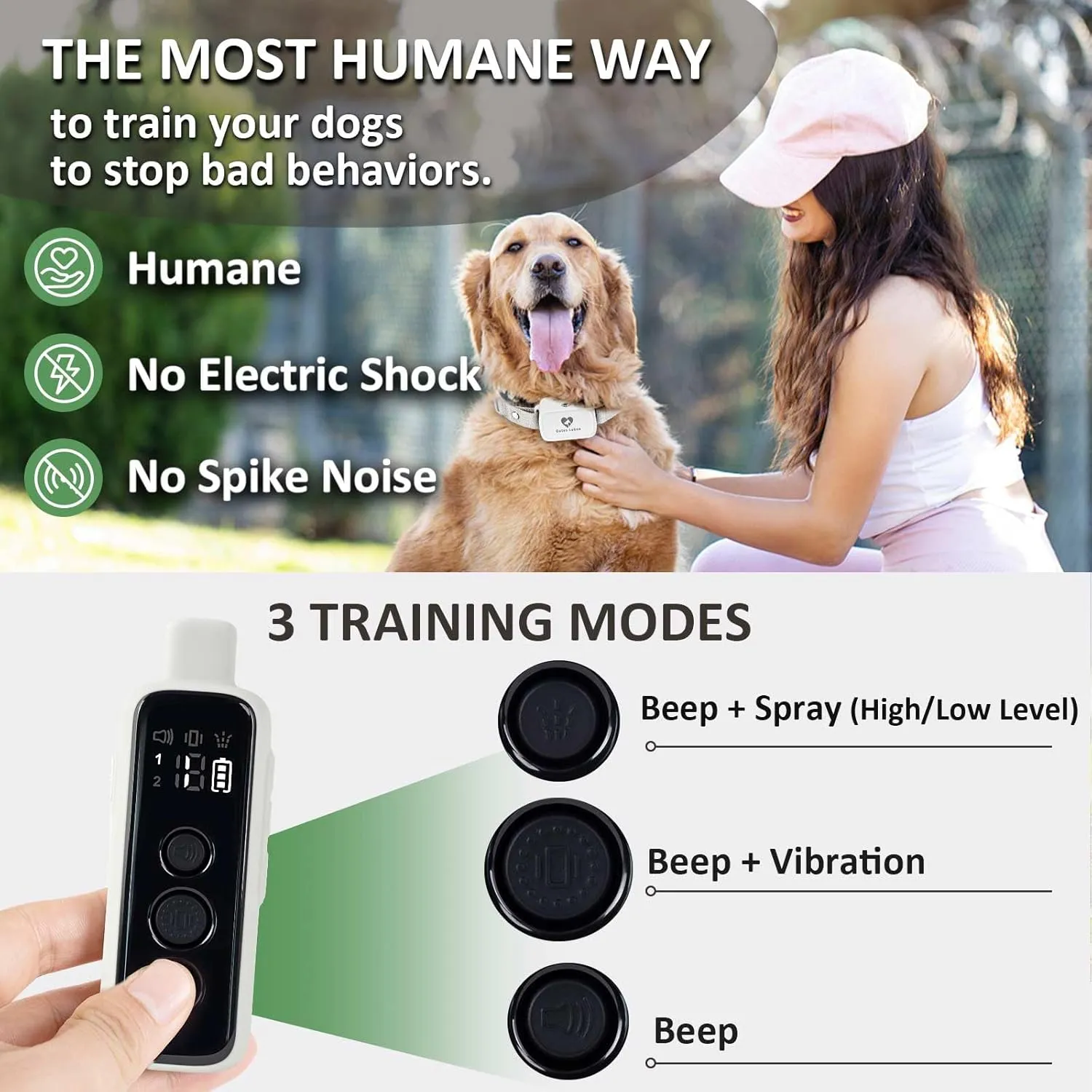 Citronella Dog Training Collar with Remote, 3 Modes Spray/Vibration/Beep, Humane Citronella Bark Collar, Rechargeable Safe 1000ft Range Spray Anti Barking Dog CollarCan't Work Automatically