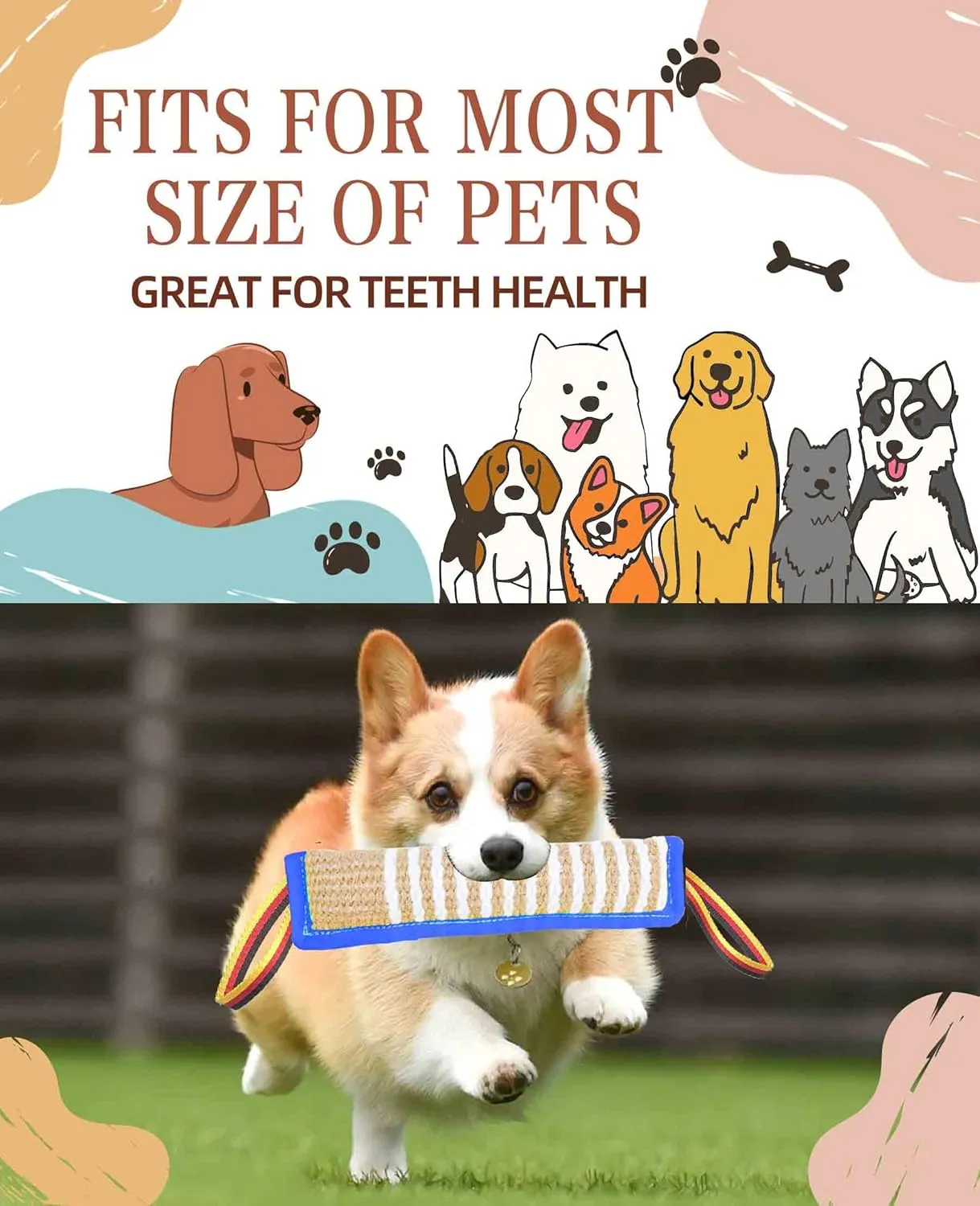 Clysoru Dog Tug Toy Dog Tough Jute Bite Pillow Lasting Training Equipment Two Flag Handles Puppy to Large Dogs Interactive Toy war Toys for Aggressive chewers