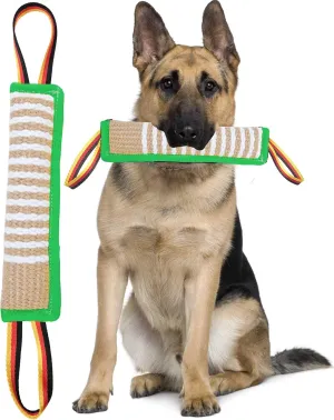 Clysoru Dog Tug Toy Dog Tough Jute Bite Pillow Lasting Training Equipment Two Flag Handles Puppy to Large Dogs Interactive Toy war Toys for Aggressive chewers