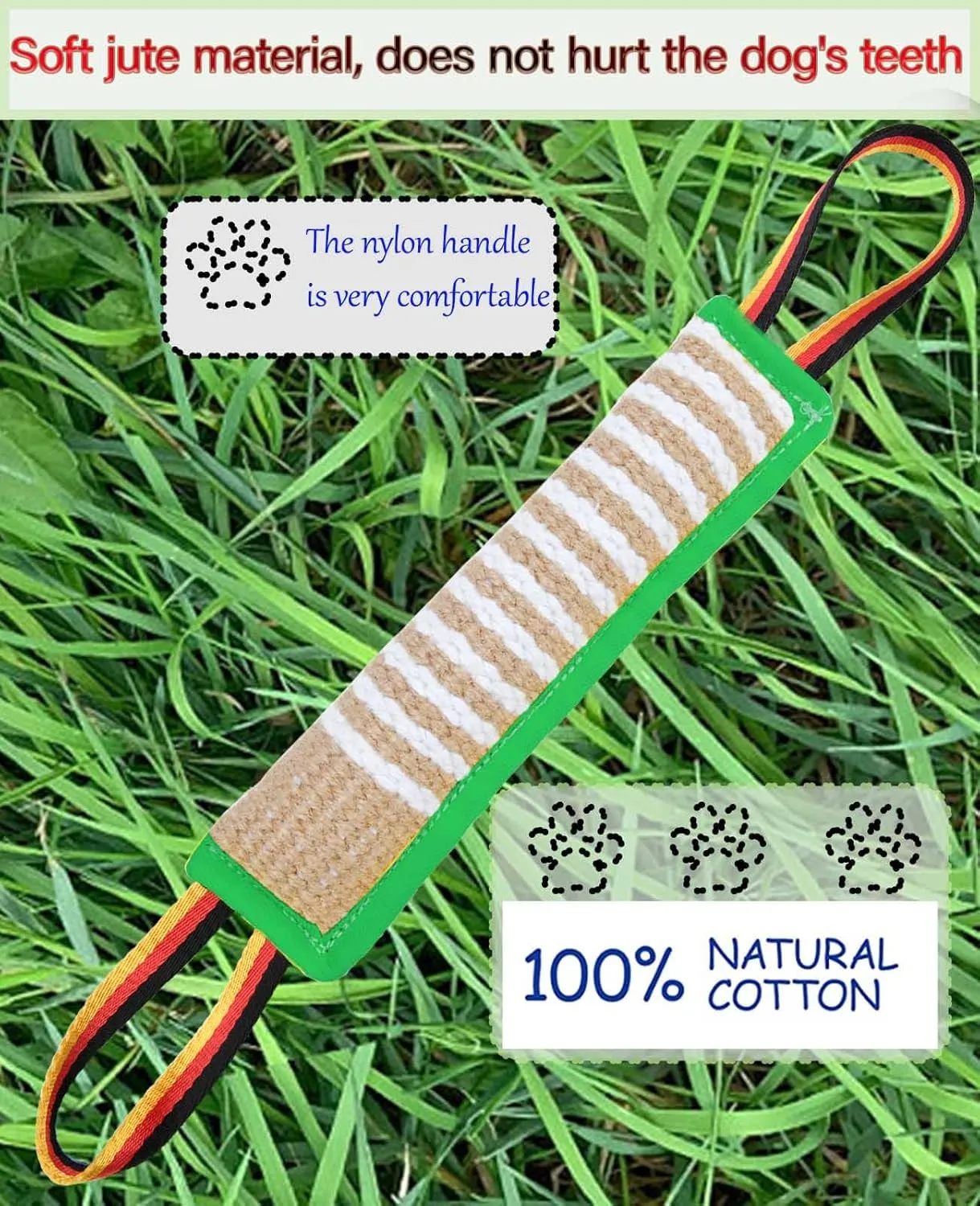 Clysoru Dog Tug Toy Dog Tough Jute Bite Pillow Lasting Training Equipment Two Flag Handles Puppy to Large Dogs Interactive Toy war Toys for Aggressive chewers