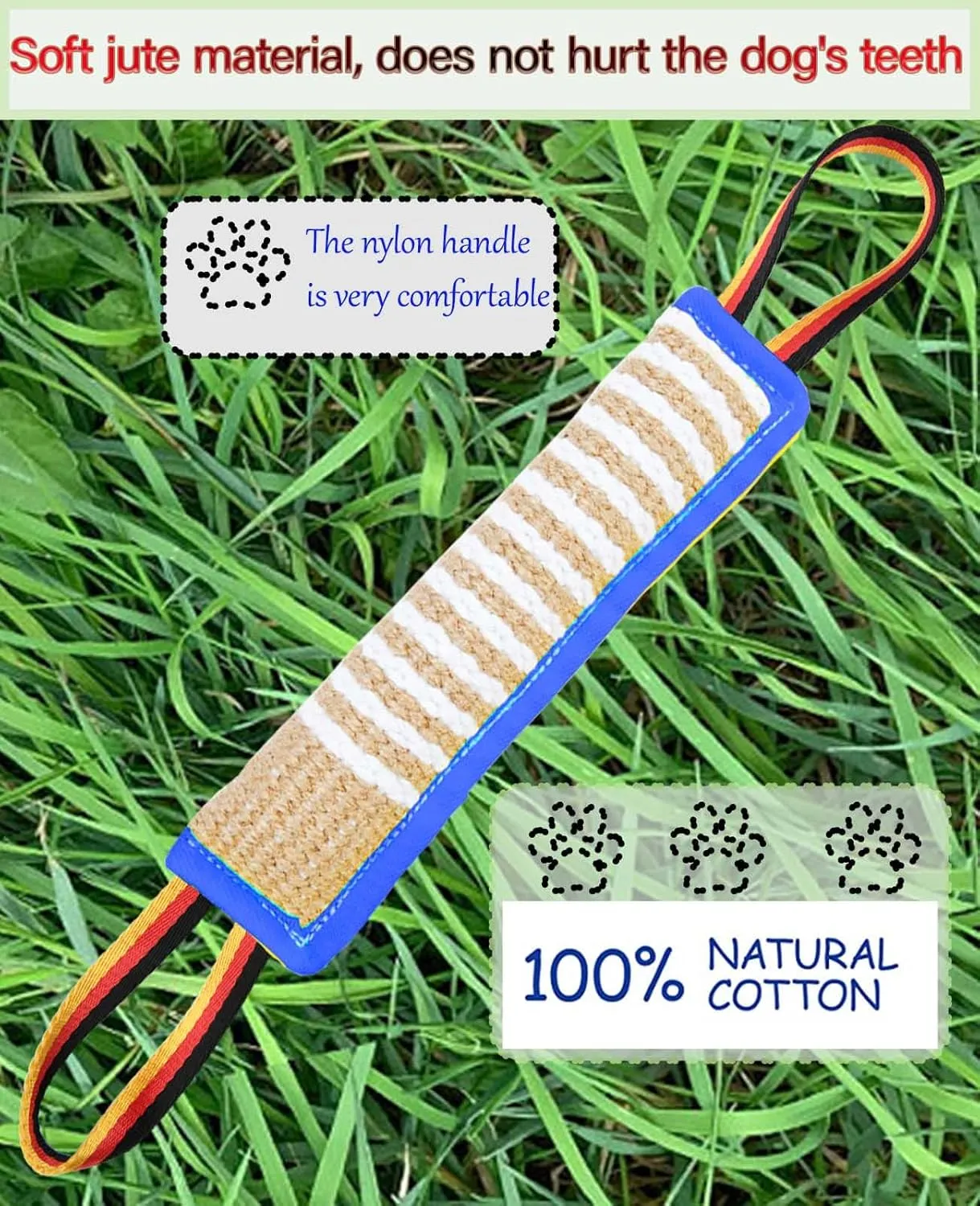 Clysoru Dog Tug Toy Dog Tough Jute Bite Pillow Lasting Training Equipment Two Flag Handles Puppy to Large Dogs Interactive Toy war Toys for Aggressive chewers