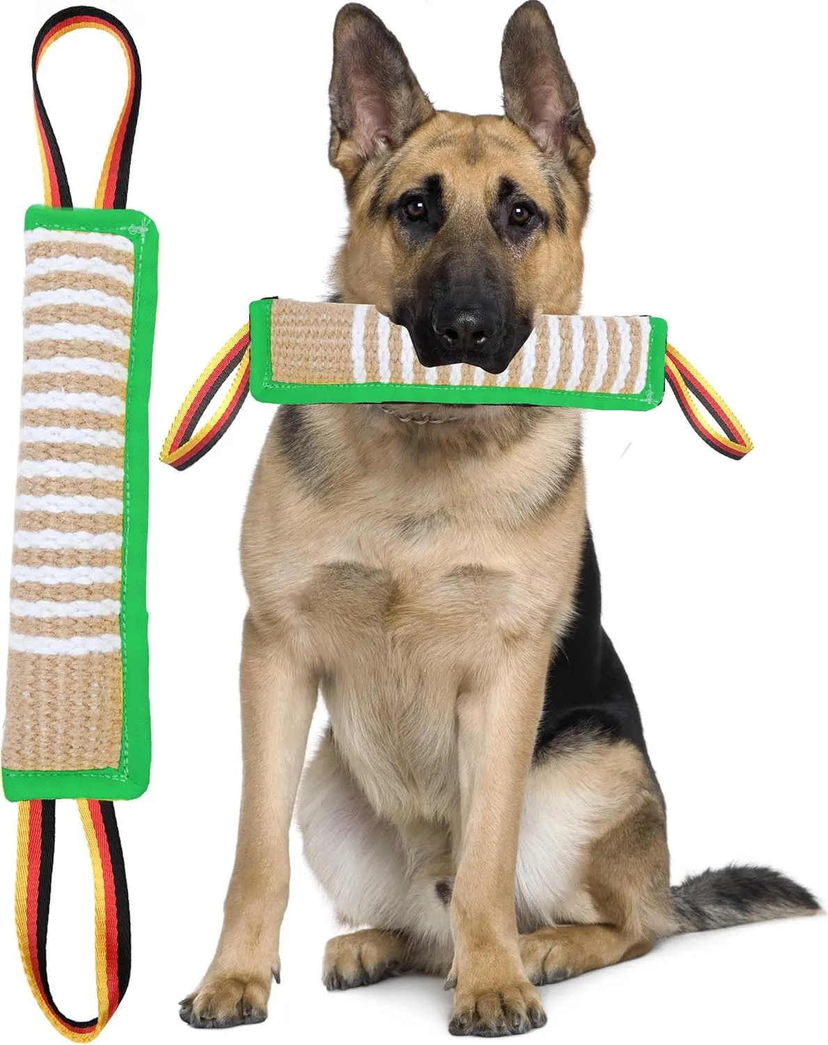 Clysoru Dog Tug Toy Dog Tough Jute Bite Pillow Lasting Training Equipment Two Flag Handles Puppy to Large Dogs Interactive Toy war Toys for Aggressive chewers