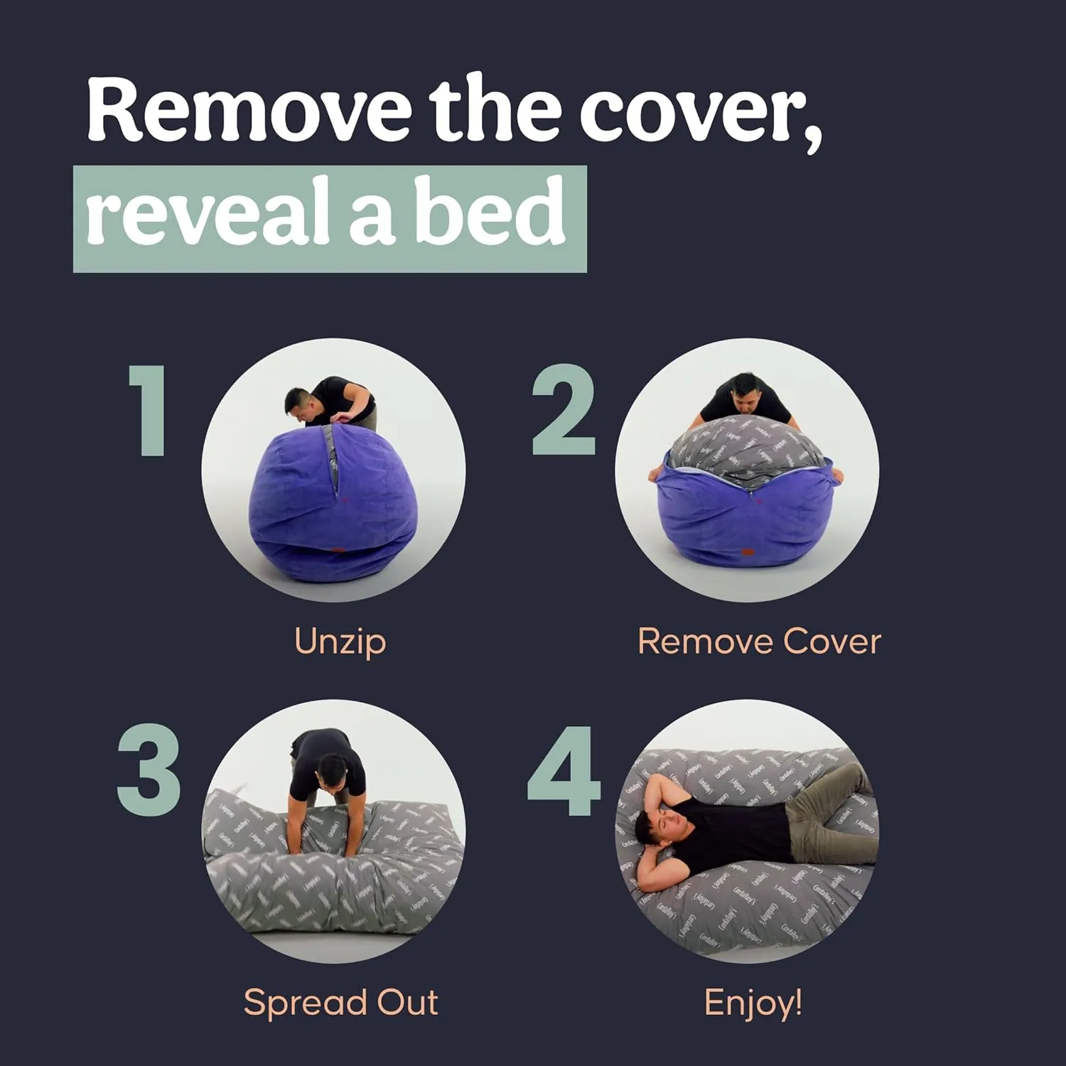 CordaRoy's Faux Fur Bean Bag-Convertible Bean Bag Chair & Bed-Machine-Washable Faux Fur Fabric Cover for Basement, Living Room, Game Room, Dorm & More - Queen Size - Grey | Made in The USA